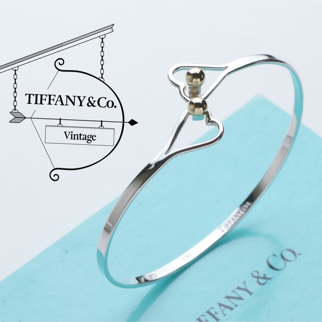 美品 TIFFANY ティファニー ダブル ハート 925 750 バングル