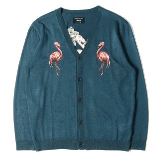 グラム(glamb)のglamb グラム カーディガン フラミンゴ刺繍 ニットカーディガン Paradise Cardigan 17SS ブルー 3 トップス 長袖 薄手【メンズ】【中古】(カーディガン)