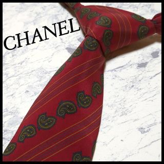 シャネル(CHANEL)の美品 シャネル ブランドネクタイ 赤系 ストライプ ペイズリー柄 シルク(ネクタイ)