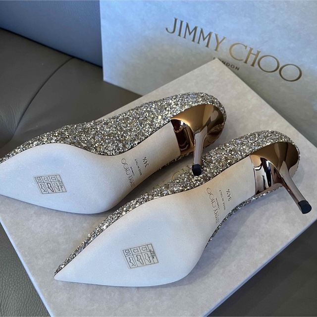 未使用品ジミーチュウJIMMY CHOO 341/2グリッターパンプス ゴールド-