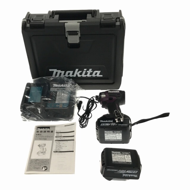 Makita(マキタ)の☆未使用 最新型限定色☆makita マキタ 18V 充電式インパクトドライバ TD173DGXAP 紫/パープル バッテリー2個(6.0Ah) 充電器ケース付 68478 自動車/バイクのバイク(工具)の商品写真