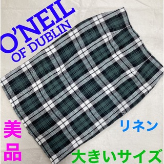 オニールオブダブリン(O'NEIL of DUBLIN)のオニールオブダブリン リネン  タイトスカート　タータンチェック　XLサイズ(ひざ丈スカート)