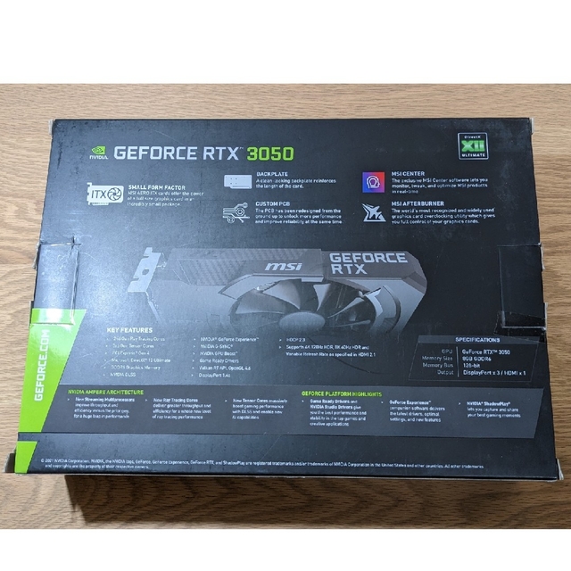 ほぼ新品　MSI GeForce RTX 3050 AERO ITX 8G OC スマホ/家電/カメラのPC/タブレット(PCパーツ)の商品写真
