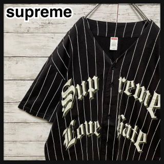 シュプリーム(Supreme)の【人気Lサイズ】シュプリーム☆ビッグロゴ　ストライプ　ベースボールシャツ　美品(シャツ)