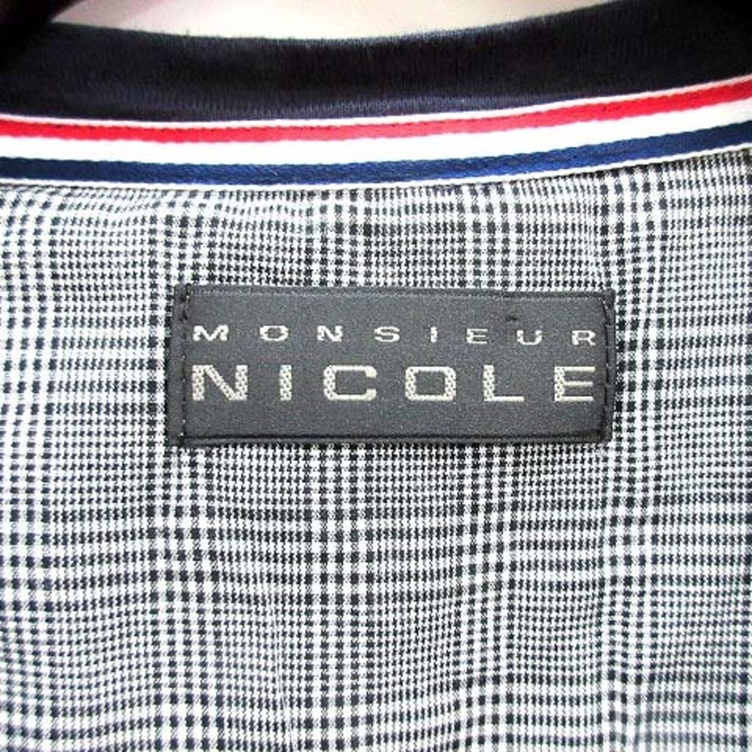 MONSIEUR NICOLE(ムッシュニコル)のムッシュニコル ヘンリーネック Tシャツ レザー部分使い 七分袖 ネイビー 46 メンズのトップス(その他)の商品写真