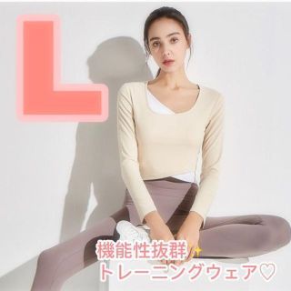 日本未発売 バイカラー　オフホワイト白　ヨガウェア トップス L(ヨガ)