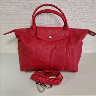 ロンシャン(LONGCHAMP)のロンシャン プリアージュ キュイール トートバッグ 赤 本革(ショルダーバッグ)