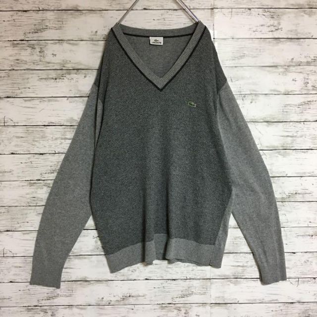 LACOSTE(ラコステ)の【美品】ラコステ☆ロゴワッペン付きセーター　薄手　グレー　H178 メンズのトップス(ニット/セーター)の商品写真