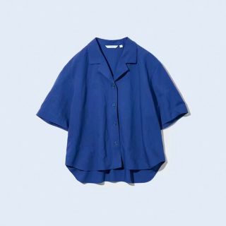 ユニクロ(UNIQLO)の【新品】ユニクロ　オープンカラーシャツ M ブルー(シャツ/ブラウス(半袖/袖なし))