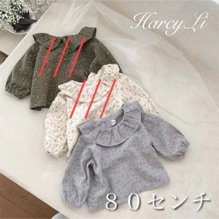 【2023新作】韓国風子供服⭐︎小花柄⭐︎ブラウス⭐︎ライトブルー８０センチ(Ｔシャツ)