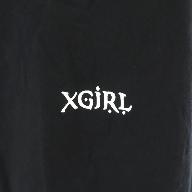 X-girl(エックスガール)のエックスガール Tシャツ カットソー ロンT 長袖 クルーネック 2 L 黒 白 レディースのトップス(Tシャツ(長袖/七分))の商品写真