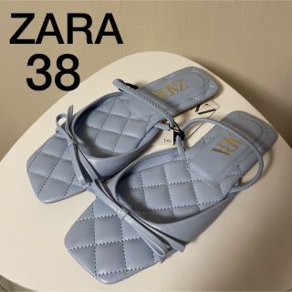ザラ(ZARA)の新品　ZARA  リボン　キルティングフラットサンダル　38(サンダル)