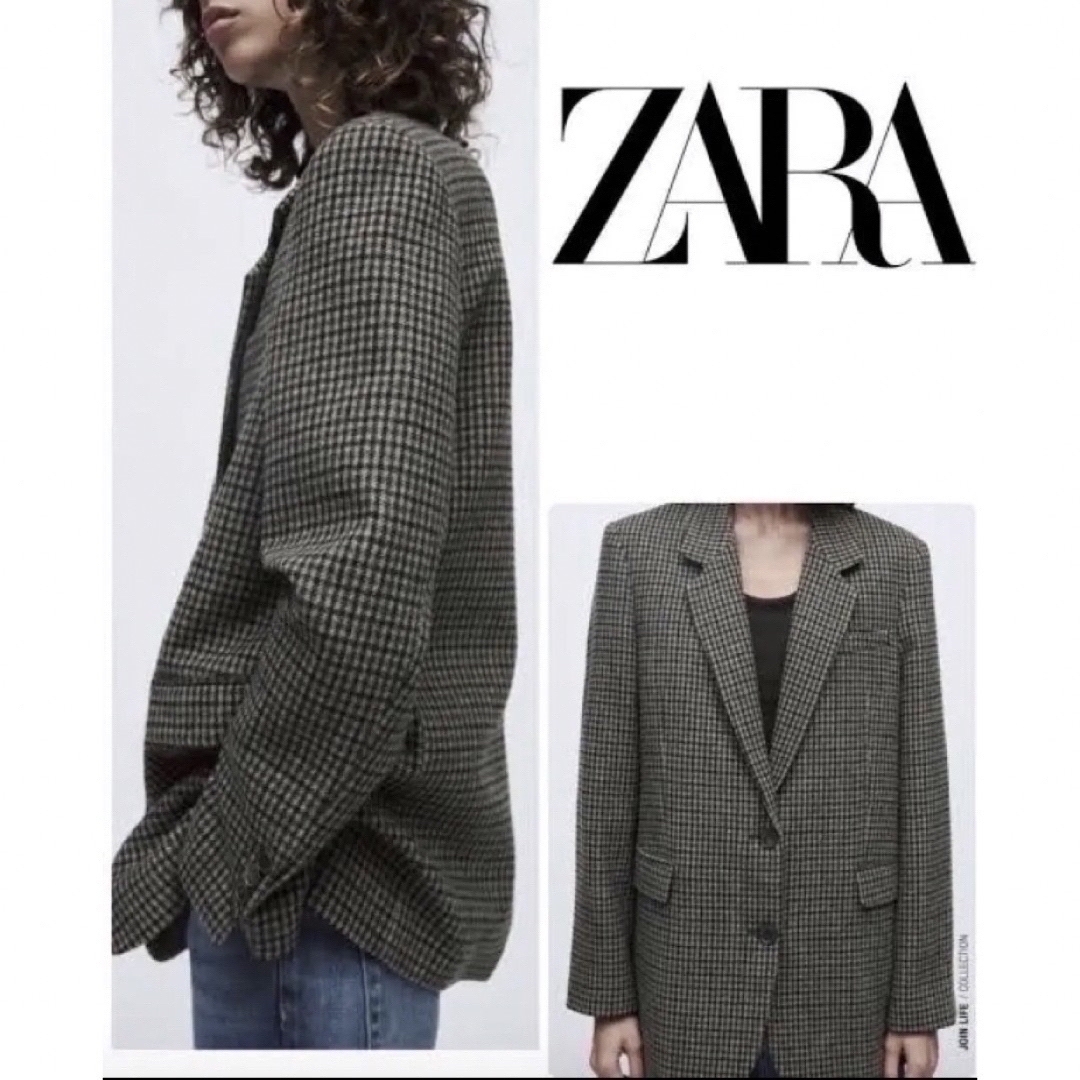 ZARA HOUNDSTOOTH WOOL BLEND BLAZER