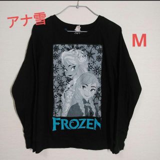 ディズニー(Disney)のレディース　カットソー　アナ雪　長袖TシャツM　黒色(カットソー(長袖/七分))