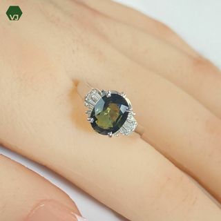 【20-37】グリーンサファイア　ダイヤ　リング　S2.44ctD0.22ct (リング(指輪))