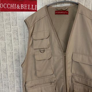 R89 OCCHI&BELLI フィッシングベスト 古着ワークベスト ベージュ(ベスト)