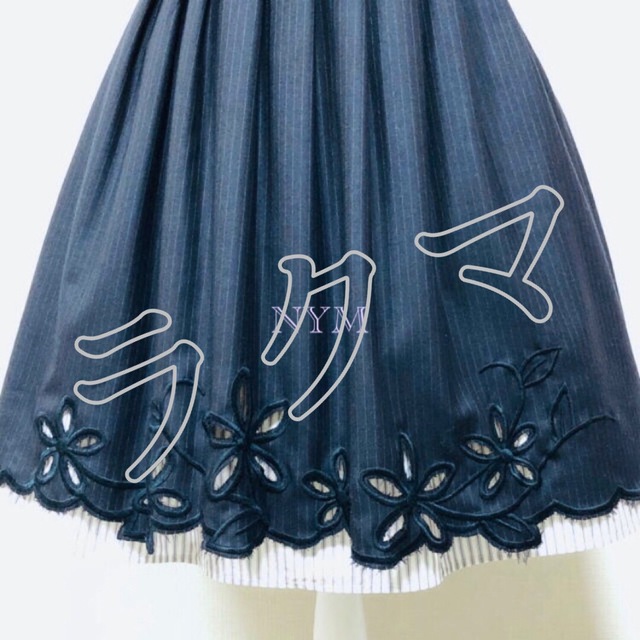 タグ付美品クラシカル花刺繍ストライプノースリーブワンピースジャンパースカート 3