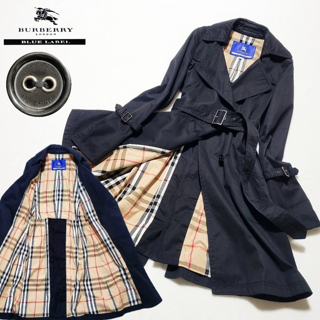 良品】バーバリーブルーレーベル トレンチコート メガチェック ベルト