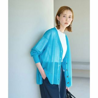 ロペピクニック(Rope' Picnic)の【ターコイズ（49）】【WEB限定カラー:ブルー】Vネックシアーカーディガン(カーディガン)