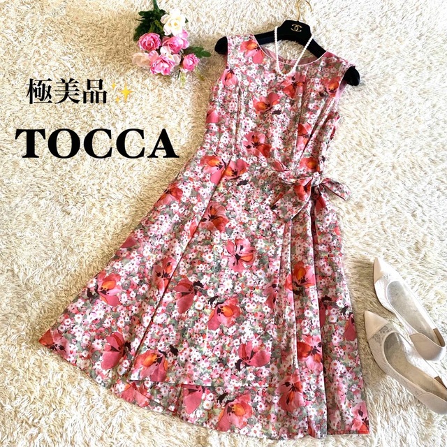 TOCCA - 【極美品】トッカ花柄プリントワンピース ウエストリボン