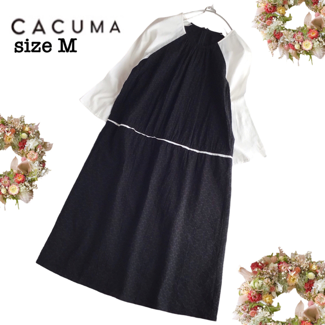 @【M】CACUMA レース 切り替え ワンピース 白黒