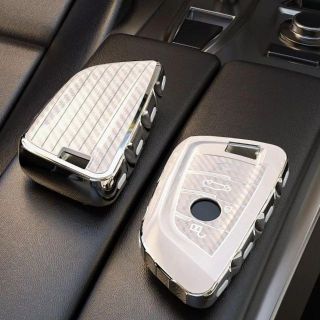 ビーエムダブリュー(BMW)のBMW キーケース TPU ホワイト 白 カーボン キー カバー g20 g30(車内アクセサリ)