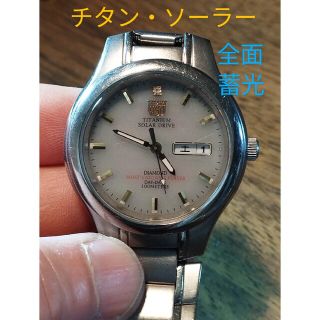 エルジン(ELGIN)のX17　エルジン　チタン・ソーラー時計　稼働品　曜日・日付つき　全面蓄光(腕時計(アナログ))