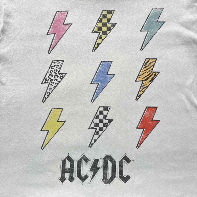 AC/DC Tシャツ　バンドT イナズマ　カラフル　古着　ホワイト　ヘビメタ メンズのトップス(Tシャツ/カットソー(半袖/袖なし))の商品写真