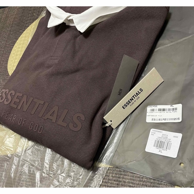 エッセンシャルズ ワッフル ニット ラグビー シャツ パープル XL