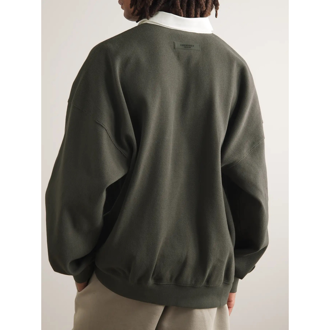 エッセンシャルズ ワッフル ニット ラグビー シャツ ブルー XL 激安