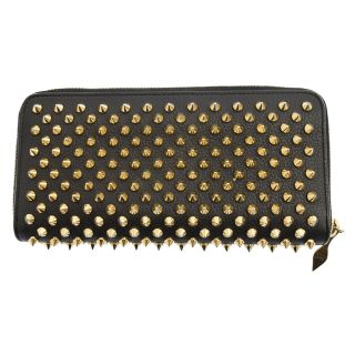 クリスチャンルブタン(Christian Louboutin)のCHRISTIAN LOUBOUTIN クリスチャンルブタン PANETTONE WALLET NV CALF EMPIRE SPIKES パネトーネ ゴールドスパイク ロングウォレット 長財布 1185059 ブラック(長財布)