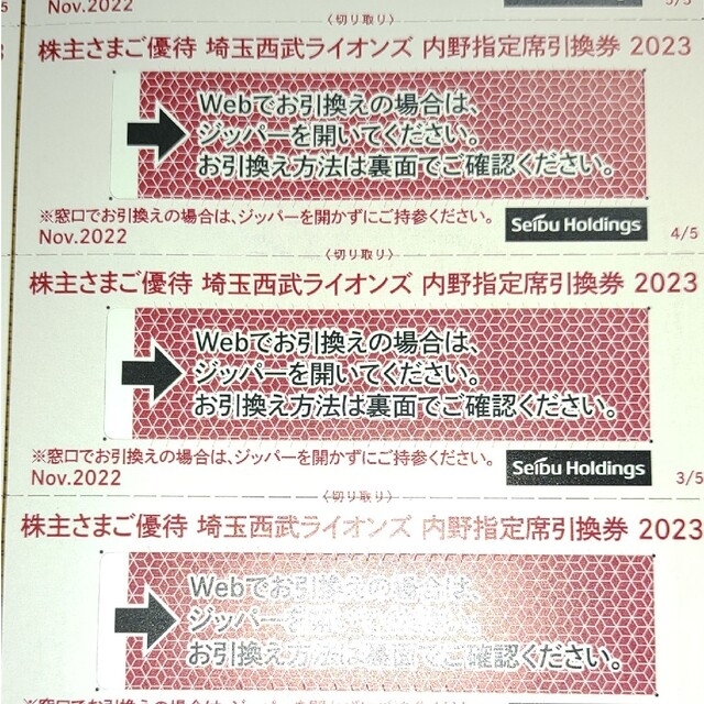 埼玉西武ライオンズ主催　2022年公式戦観戦 内野指定席引換券 10枚