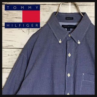 トミーヒルフィガー(TOMMY HILFIGER)の【美品】トミーヒルフィガー☆長袖チェックシャツ　青白色　人気サイズL D83(シャツ)