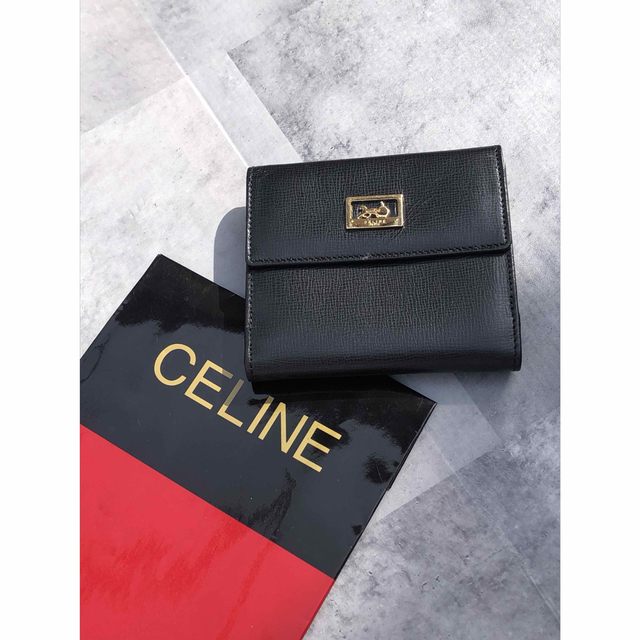 【未使用】celine セリーヌ　クロコ型押し　長財布　札入れ　馬車金具　黒