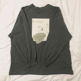 ロンT ストリート　イラスト　バックプリント　グリーン　カーキ　古着　古着女子(Tシャツ(長袖/七分))