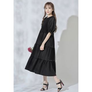 トッコクローゼット(TOCCO closet)の【tocco closet】黒ティアードワンピース(ロングワンピース/マキシワンピース)