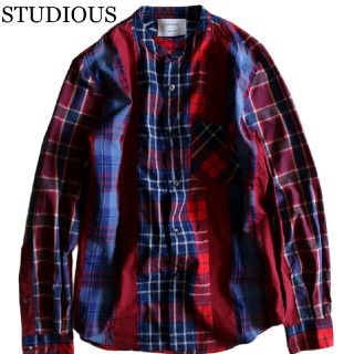 ステュディオス(STUDIOUS)の【STUDIOUS】長袖シャツ　バンドカラー　チェック　M相当★(シャツ)