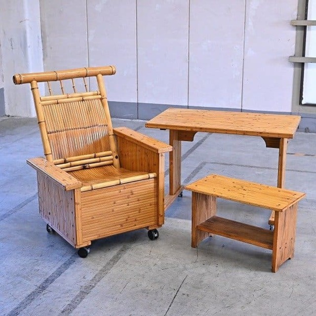 竹製家具 梅里竹芸 デスクセット 真竹 バンブー パーソナルチェア