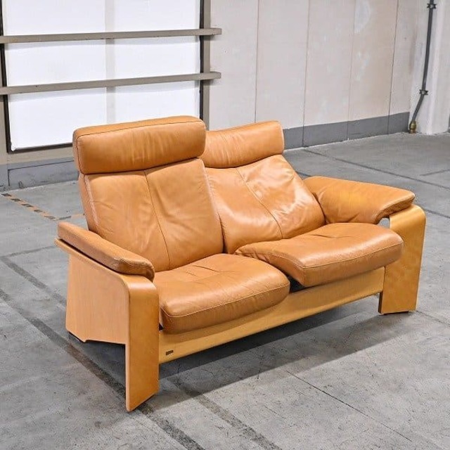 EKORNES 60万「Pegasus/ペガサス」2人掛けソファ リクライニングソファ 北欧 ストレスレスチェア 本革 レザー エコーネス 2p 2シーター【家具/インテリア/USED家具ユーズド家具/リサイクル】