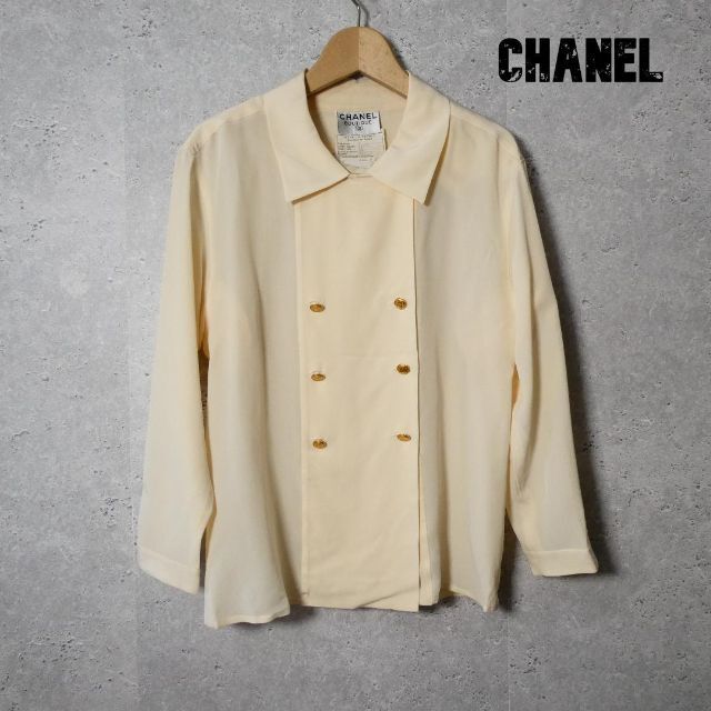 良品 綺麗 CHANEL シルク100% ダブルブレスト 長袖 シャツ ブラウス