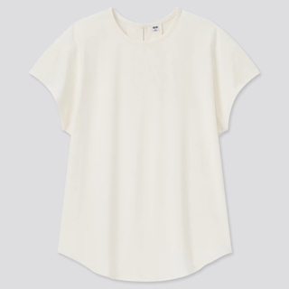 ユニクロ(UNIQLO)のユニクロ クレープジャージー フレンチスリーブTシャツ　白　Sサイズ(シャツ/ブラウス(半袖/袖なし))