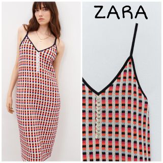 ザラ(ZARA)のZARA ニット キャミワンピ　Sサイズ　オレンジ系(ひざ丈ワンピース)