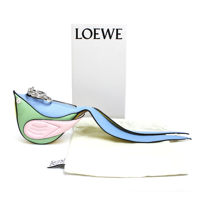 LOEWE(ロエベ)のロエベ バード 鳥 アニマル チャーム コインケース 小銭入れ 財布 カーフスキン レザー ライトブルー ライトグリーン ピンク イエロー 青 緑 黄 103.14AB37 箱付 LOEWE（未使用　展示品） レディースのファッション小物(コインケース)の商品写真