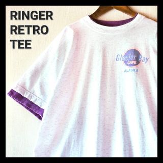 アートヴィンテージ(ART VINTAGE)の古着★Glacierbay CAFE ワンポイントロゴ 霜降り リンガーTシャツ(Tシャツ/カットソー(七分/長袖))