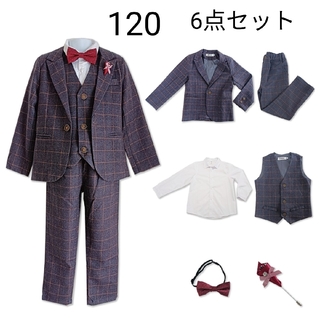 【訳有り】120サイズ グレー キッズ スーツ 6点セット 男の子(ドレス/フォーマル)