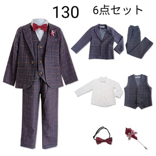 【訳有り】130サイズ グレー キッズ スーツ 6点セット 男の子(ドレス/フォーマル)