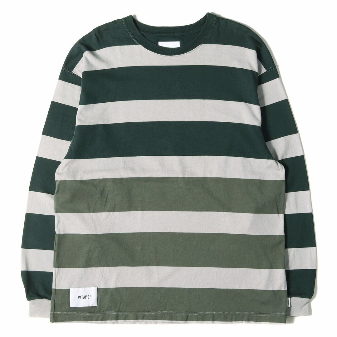 WTAPS ダブルタップス Tシャツ バイカラー ボーダー ロングスリーブ クルーネックTシャツ 221ATDT-CSM28 22SS トップス カットソー 長袖 ロンT グリーン グレー カーキ 1 日本製 【メンズ】のサムネイル