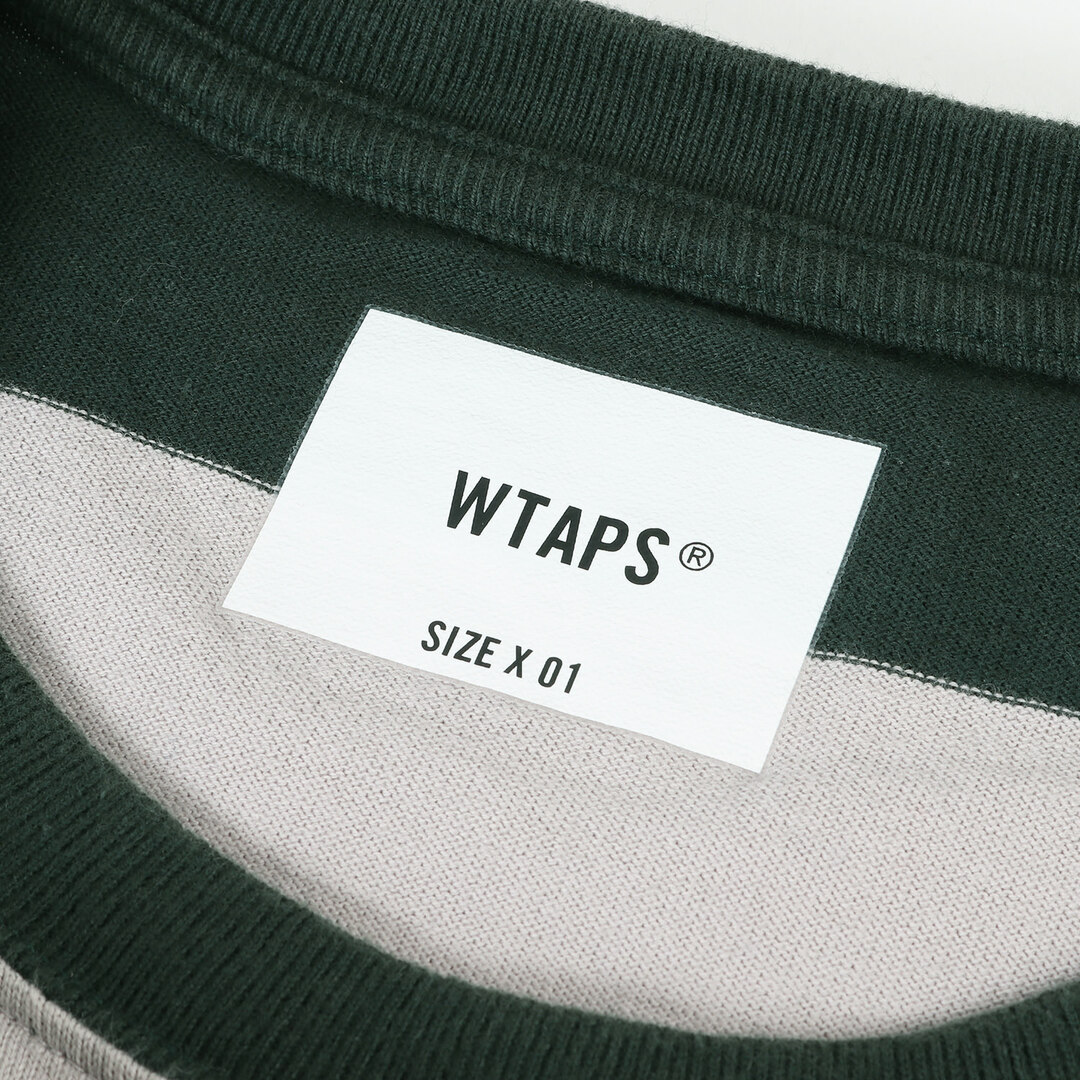 WTAPS ダブルタップス Tシャツ バイカラー ボーダー ロングスリーブ クルーネックTシャツ 221ATDT-CSM28 22SS トップス カットソー 長袖 ロンT グリーン グレー カーキ 1 日本製 【メンズ】