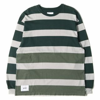 ダブルタップス(W)taps)のWTAPS ダブルタップス Tシャツ バイカラー ボーダー ロングスリーブ クルーネックTシャツ 221ATDT-CSM28 22SS トップス カットソー 長袖 ロンT グリーン グレー カーキ 1 日本製 【メンズ】【中古】(Tシャツ/カットソー(七分/長袖))