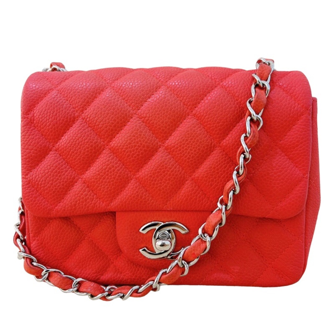 シャネル CHANEL ミニマトラッセ17 A01115 レッド／シルバー金具 キャビアスキン レディース ショルダーバッグ